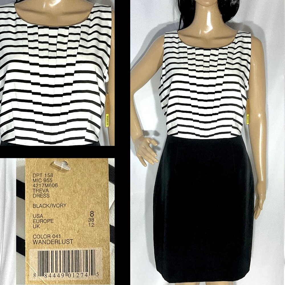 NWT Cremieux Sz 8 Black & White Dress Sleeveless Womens Ivory Pleated Wanderlust
